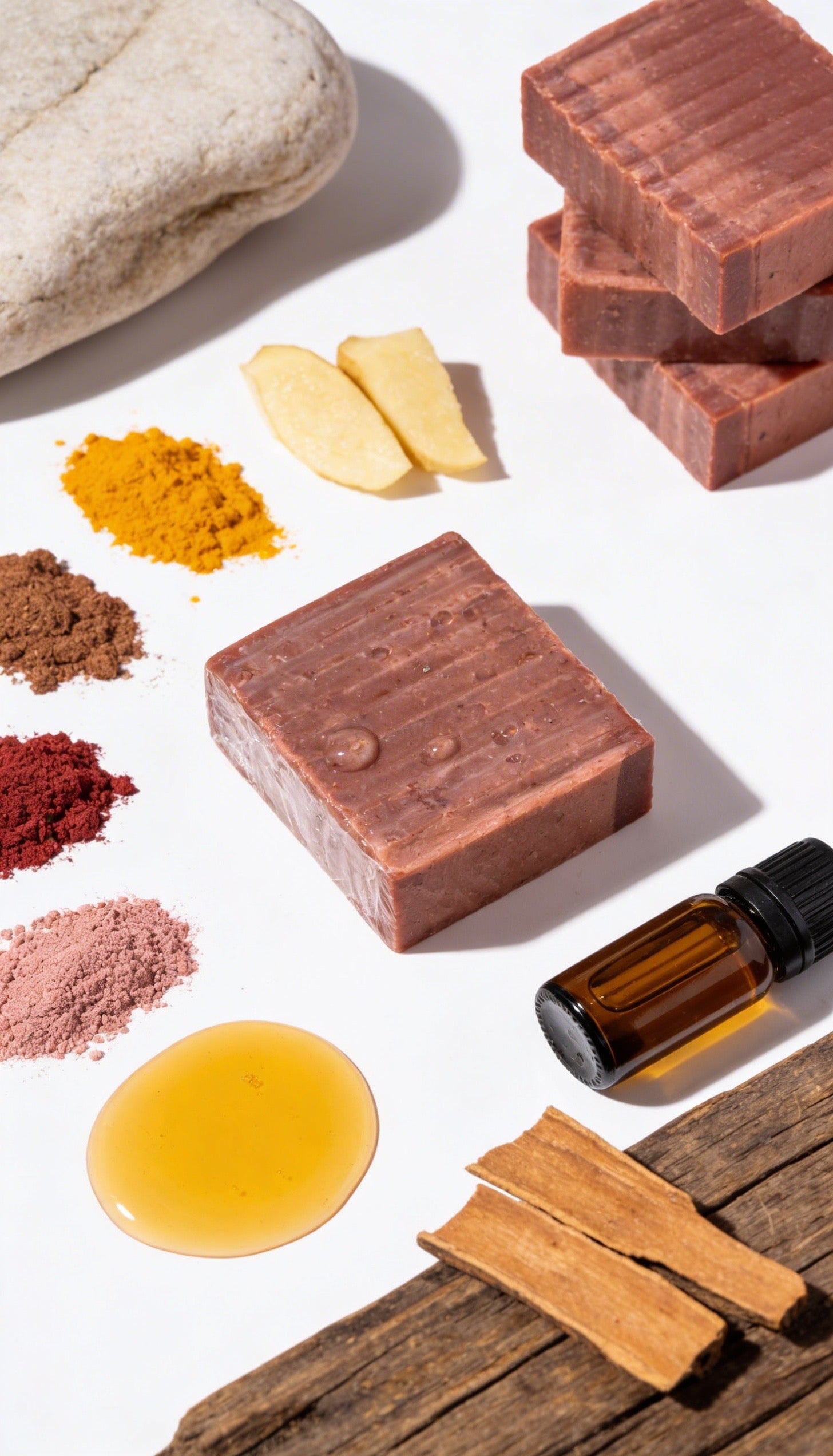 Handmade soap with natural ingredients on a white background